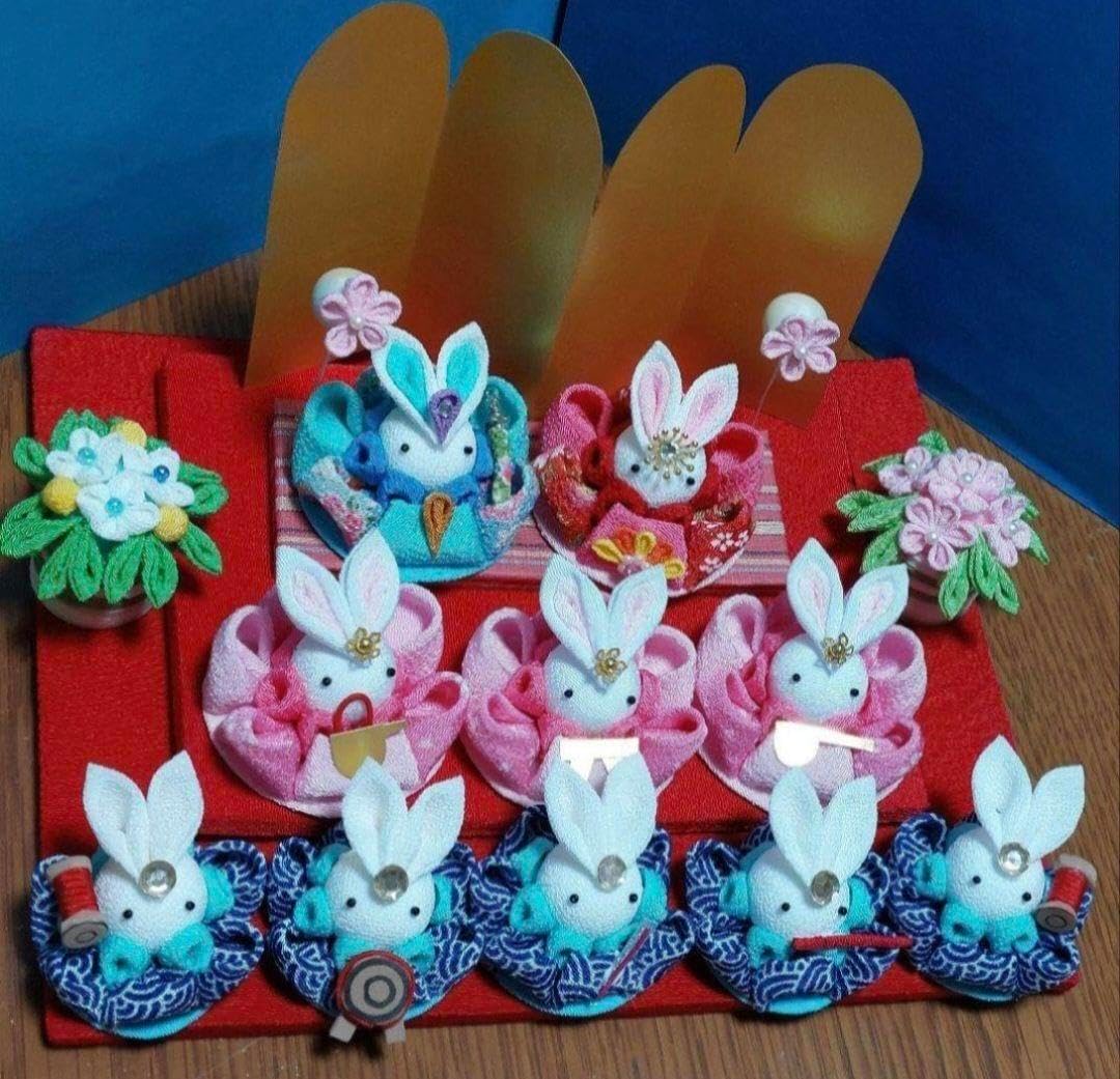 つまみ細工　雛人形三段飾り　(1) つまみ細工 雛人形三段飾り (1) つまみ細工 雛人形三段飾り (1) つまみ